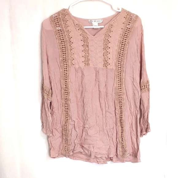 cute options Tops - Vintage Cute Options Blush Pink Rayon Embroidered Long Sleeve Blouse Size Medium